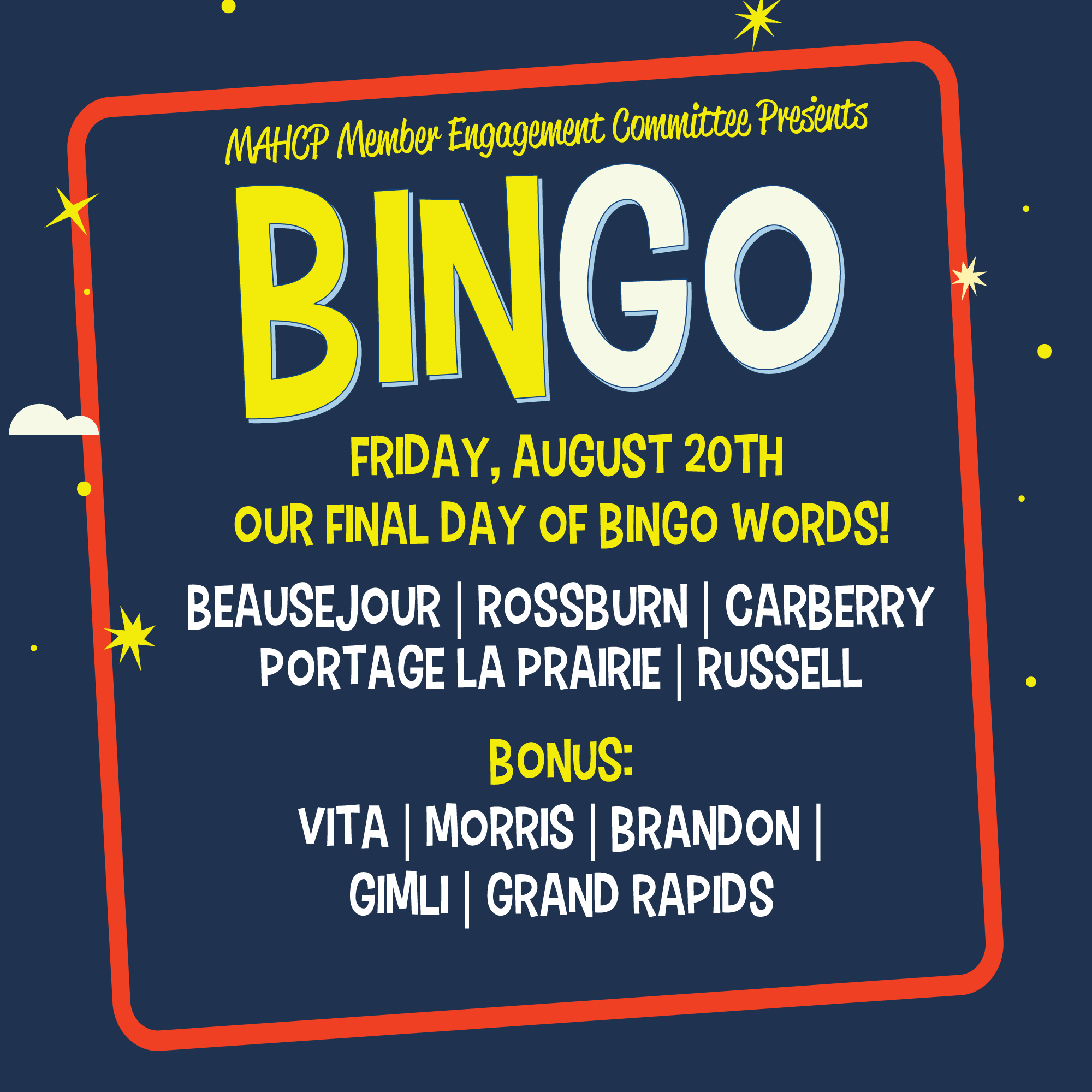 MAHCP BINGO for Friday, August 20th