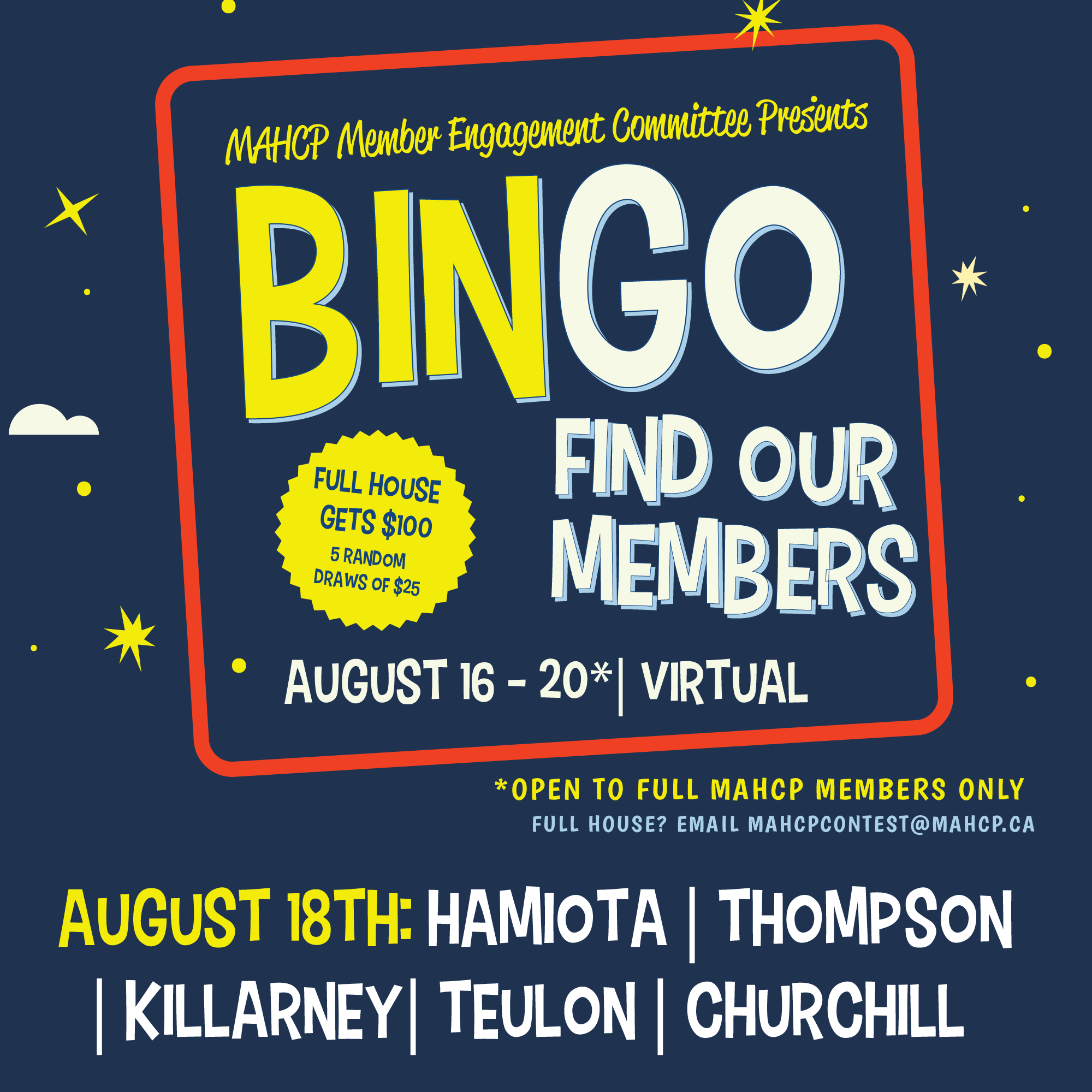 MAHCP Bingo for Wednesday, August 18th