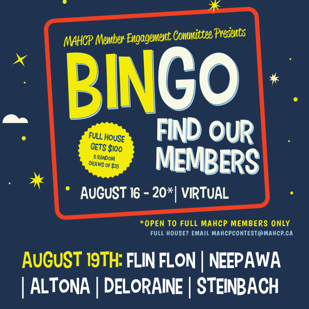 MAHCP BINGO for August 19th Manitoba Association of Health Care