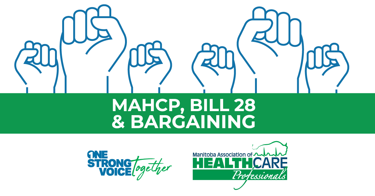 Fists in the air, title MAHCP, Bill 28 and Bargaining